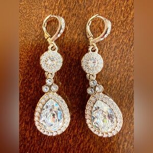Givenchy Elegant Gold and Rhinestone  Crystal Drop Earrings